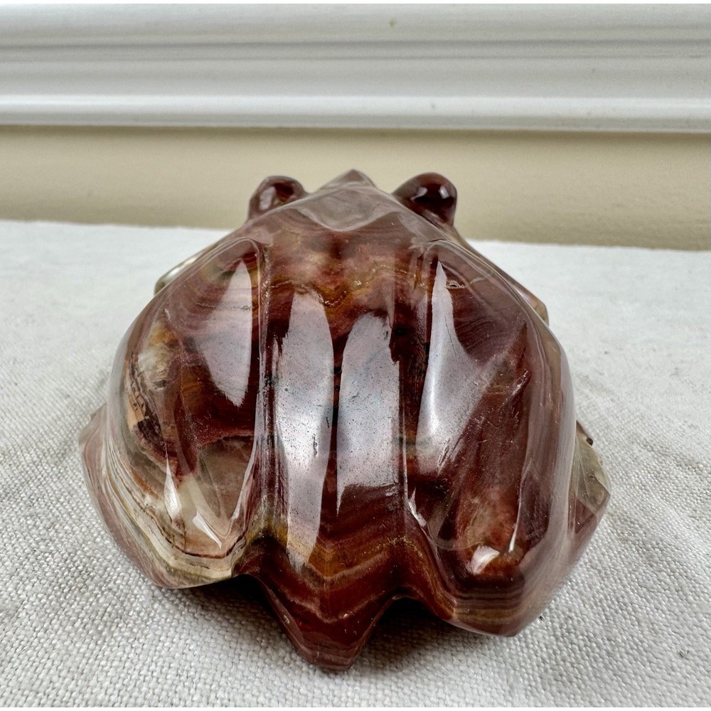 Vintage Hand Carved Banded Onyx Stone Frog Figurine Paperweight 5" Office Decor - Picture 4 of 11